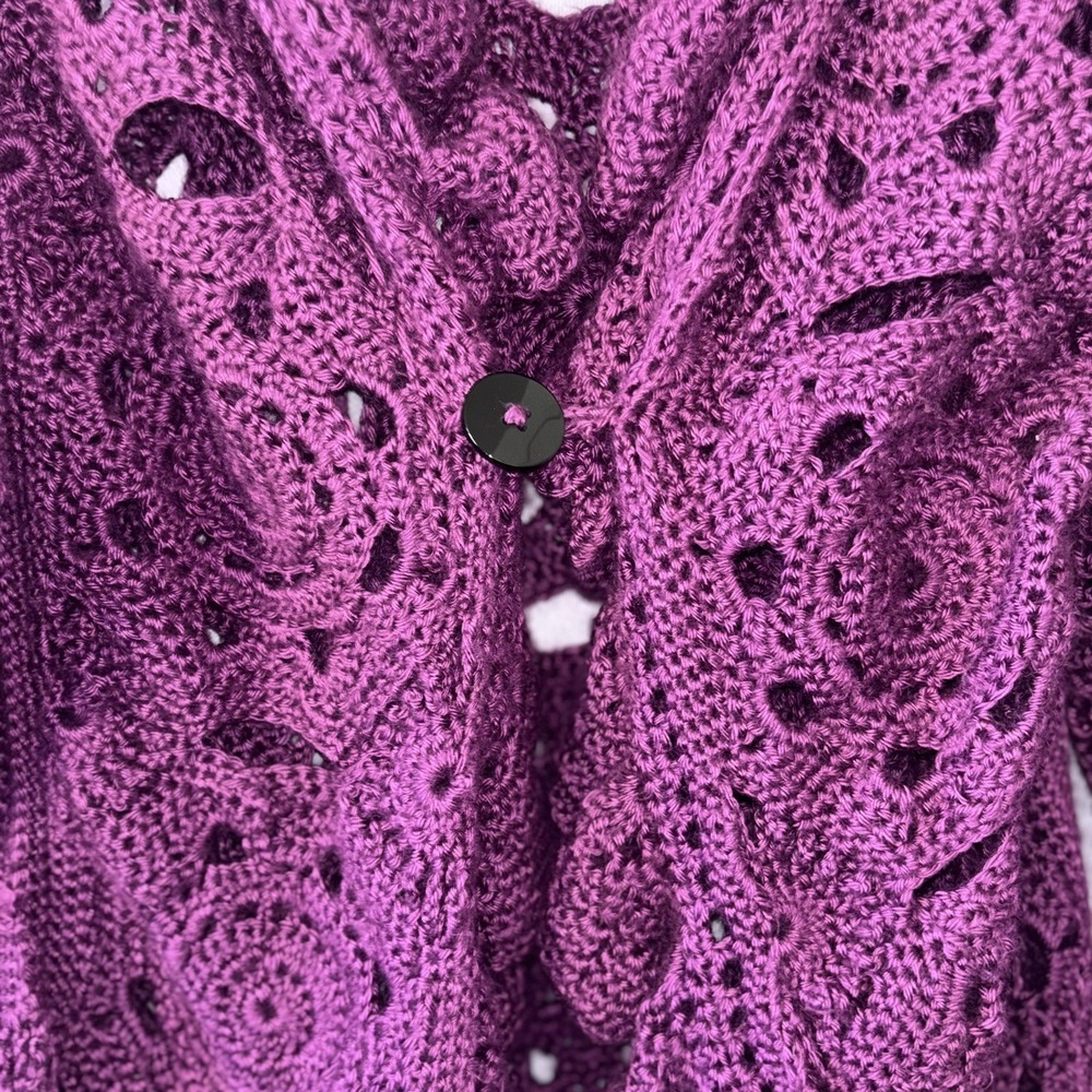 100% Handmade Large Purple Willow Granny Square Cardigan Ruffle Bell‎ Sleeves - Picture 4 of 12